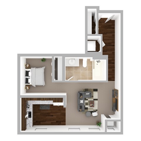 Floor plan for studio, 1 bath, 518 sqft